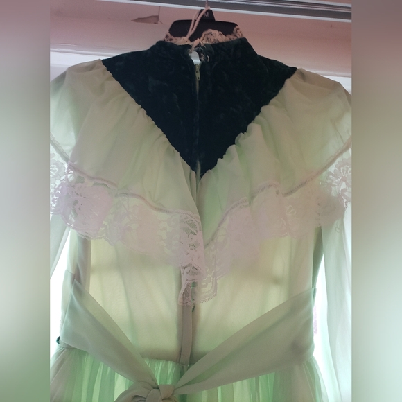 Vintage Victorian Style Mint Green Velvet and Lace Dress - Picture 6 of 10